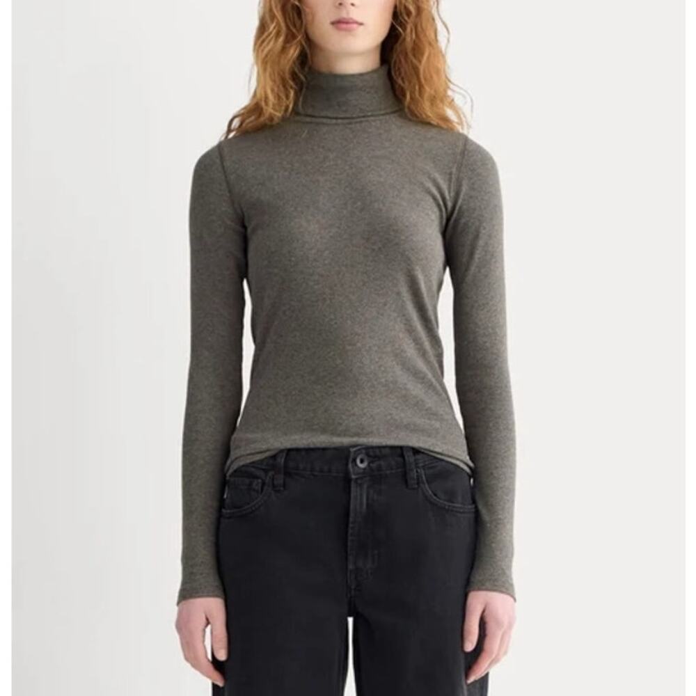 Everlane The Luxe Rib Turtleneck Women's M Washed Heathered Fatigue Long Sleeve